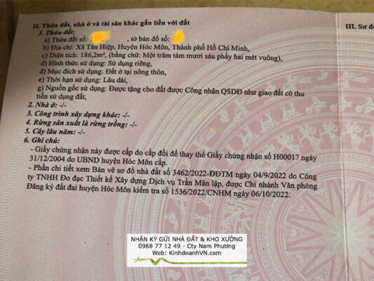 Bán đất xã Hóc Môn, TpHCM, sổ hồng riêng db1507 4 CS