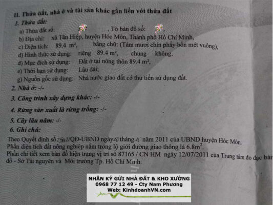 Bán đất xã Hóc Môn, TpHCM, sổ hồng riêng DB1212 1 CS